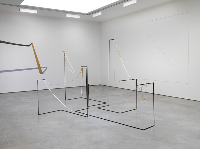 Athanasios Argianas. Song Machine 19 (the length of a strand of your hair of the width of your arms, unfolded), 2011. Photo-etched brass strip, mild steel, black patina, 200 x 400 x 200 cm.