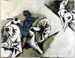 MF Husain. Untitled - Blind Horses and the Blue Charioteer, 2005. Oil on Canvas 6 x 7.5 ft.
