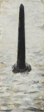 LS Lowry. Self Portrait as a Pillar in the Sea, 1966. Oil on panel, 38.8 x 15.3 cm. The Lowry Collection, Salford, Private Collection. © The Estate of LS Lowry.