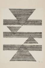 Lygia Pape. Untitled. Tecelar (Weavings), 1956. Woodcut on Japanese paper, 35 x 44.5 cm. Installation view. Museo Nacional Centro de Arte Reina Sofía, 2011. © Projeto Lygia Pape.