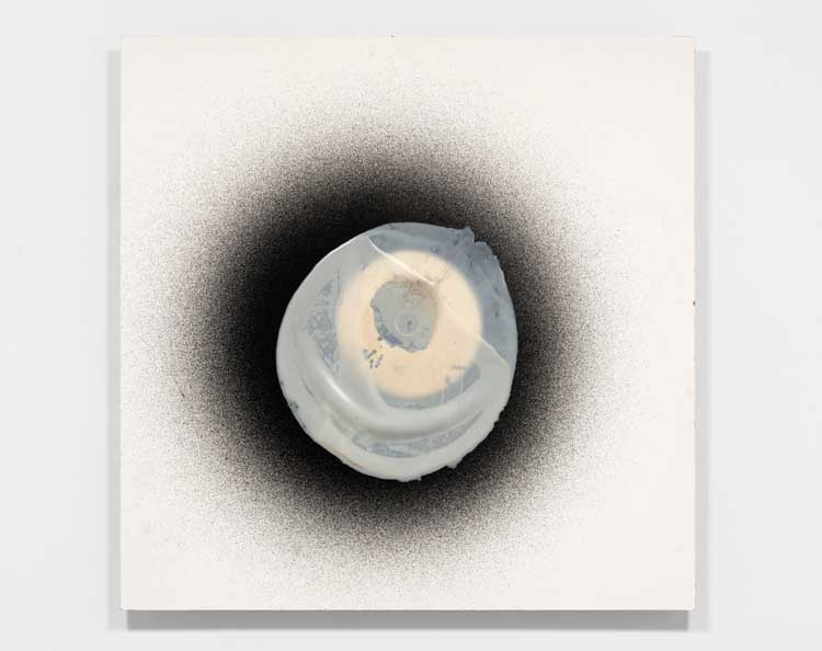 Takesada Matsutani, Work - P, 2019–23. Vinyl adhesive, ink on panel, 190 x 190 x 12 cm (74 3/4 x 74 3/4 x 4 3/4 in). Photo: Nicolas Brasseur.