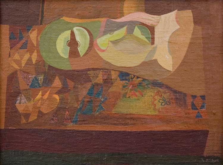 Robert MacBryde, Apples on Paper. Oil on board. © the artist’s estate. Pallant House Gallery, Chichester.