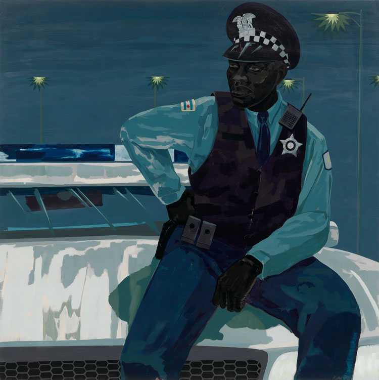Kerry James Marshall, Untitled (Policeman), 2015. Acrylic on PVC panel with plexiglass frame, 152.4 x 152.4 cm. The Museum of Modern Art, New York. Gift of Mimi Haas in honor of Marie-Josée Kravis, 2016. © Kerry James Marshall. Photo: The Museum of Modern Art, New York/Scala, Florence.