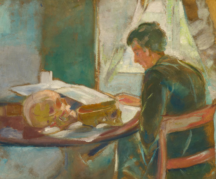 Edvard Munch, Andreas Munch Studying Anatomy, 1886. Oil on unprimed cardboard, 62 × 74.5 cm. Photo: Juri Kobayashi. © Munch Museum.