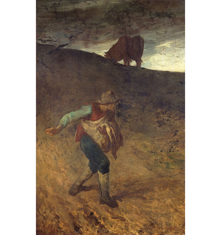 Jean-François Millet, The Sower, 1847- 48. Oil on canvas, .95.3 x 61.3 cm. Lent by Amgueddfa Cymru – Museum Wales. Bequeathed by Gwendoline Davies in 1952. © Amgueddfa Cymru - National Museum Wales.