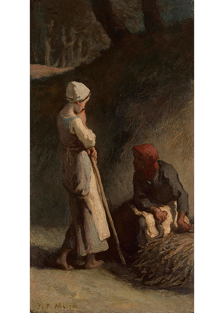 Jean-François Millet, The Faggot Gatherers, about 1850-55. Oil on panel, 30.4 x 18 cm. National Gallery of Scotland. Accepted in lieu of Estate Duty by HM Government from the Craigmyle Collection, and allocated to the National Galleries of Scotland, 2020. © National Galleries of Scotland.