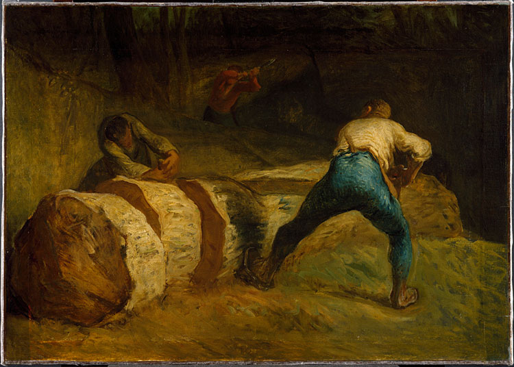 Jean-François Millet, The Wood Sawyers, 1850-52. Oil on canvas, 57 x 81 cm. Victoria and Albert Museum, London. Bequeathed by Constantine Alexander Ionides (CAI.47). © V&A Images / Victoria and Albert Museum, London.
