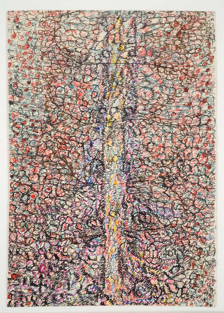 Henri Michaux, Untitled, 1956, Graphite, black and coloured inks on paper, 18.4 x 13.1 cm. Private collection © ADAGP, Paris and DACS, London 2025.