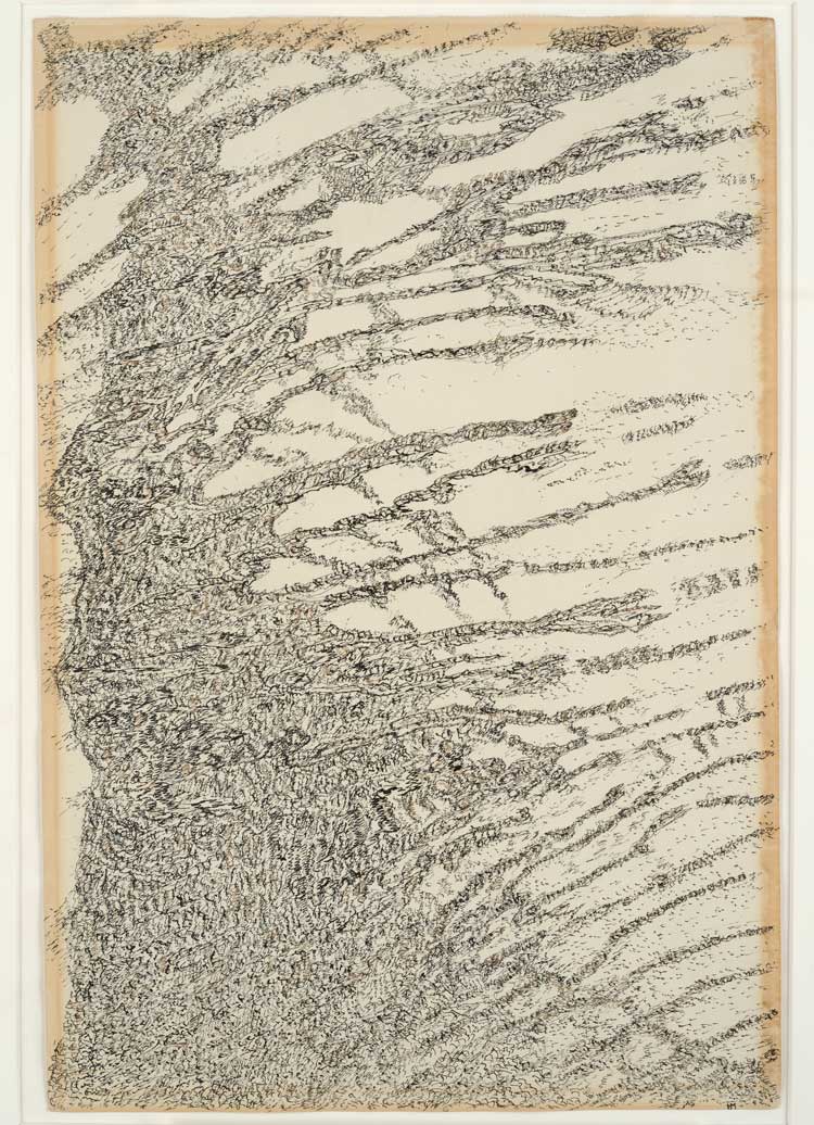 Henri Michaux. Untitled, 1962. Graphite, brown and black inks on paper, 40.1 x 27 cm. Private collection © ADAGP, Paris and DACS, London 2025.