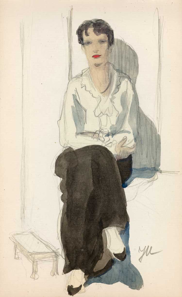 Jeanne Mammen, Sketchbook II, Page 38, 1910–14. Pencil and watercolor on paper, 11 x 17.5 cm. Jeanne-Mammen-Stiftung im Stadtmuseum Berlin. © VG Bild-Kunst, Bonn 2024 / Jeanne-Mammen-Stiftung im Stadtmuseum Berlin / Dorin Alexandru Ionita, Berlin.