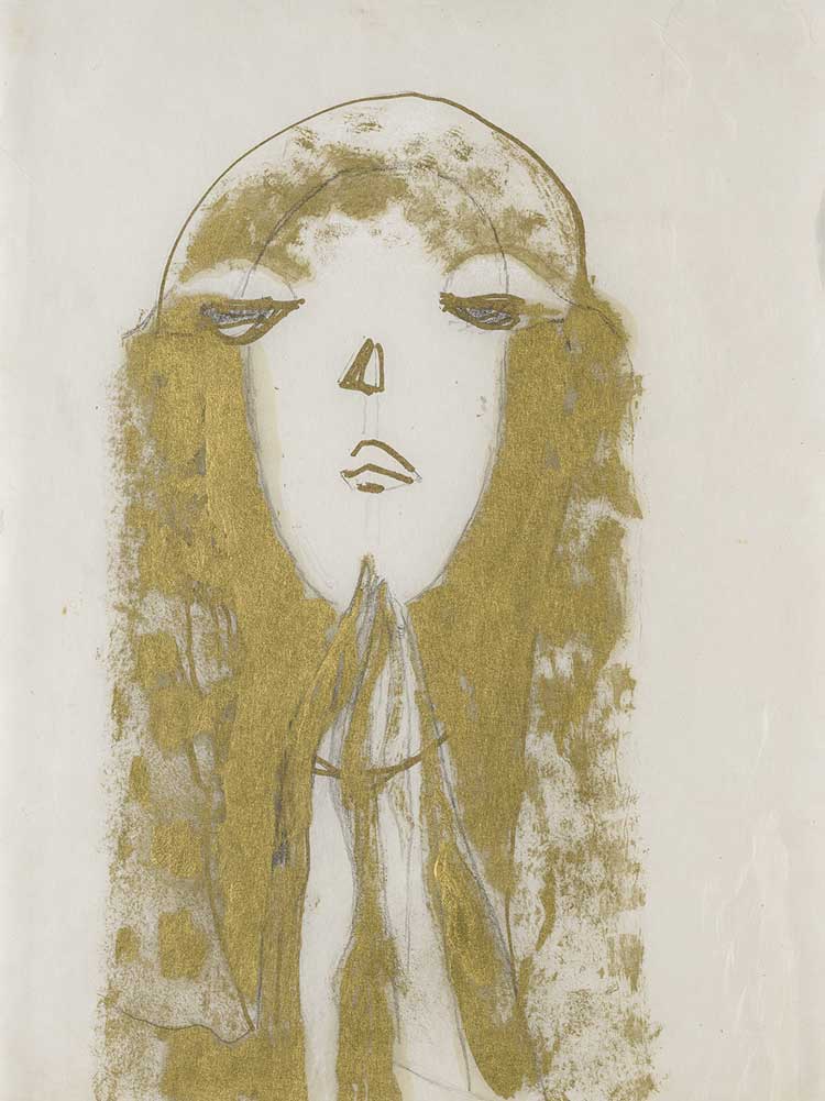 Marisa Merz, Untitled, undated. Mixed media on rice paper mounted on a Plexiglas frame, 45.5 x 32.5 cm. Private collection. © Adagp, Paris, 2024.