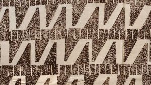 Enid Marx, Ziggurat, 1933. Handblocked textile, Victoria and Albert Museum, © The Estate of Enid Marx.