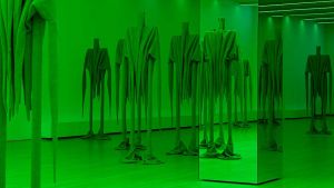Norwegian artist Sandra Mujinga creates an eerie, gallery-spanning installation with green light for the Stedelijk