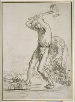 Jean-François Millet, Two Peasants sawing and splitting wood, about 1850-51. Chalk on paper, 39.8 x 27.9 cm. The Ashmolean Museum, University of Oxford. Bequeathed by Percy Moore Turner, 1951. Image © Ashmolean Museum, University of Oxford.