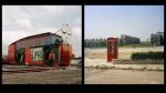 Left: Peter Mitchell, Francis Gavan, Ghost Train Ride, Woodhouse Moor, Leeds, Spring 1986, © Peter Mitchell. Right: Peter Mitchell, The Kitson House telephone, Quarry Hill Flats, 1978 © Peter Mitchell.