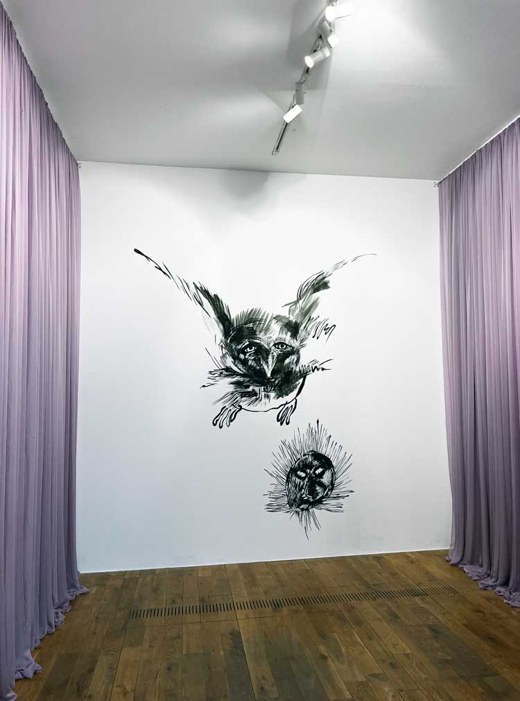 Paul Maheke. The Purple Chamber, 2023. Installation view, To be Blindly Hopeful, Mostyn Gallery, Llandudno, 2024. Photo: Veronica Simpson.