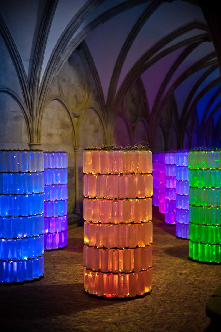 Bruce Munro. Water Towers, Salisbury Cathedral, 2010. Copyright © 2023 Bruce Munro. All rights reserved. Photo: Ash Mills.