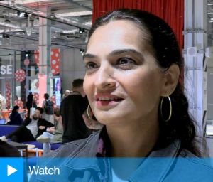 Risham Syed talking to Studio International about Each Tiny Drop, part of the Manchester International Festival 2023. Photo: Martin Kennedy.