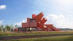 Render for Mach 1, Edinburgh Park. Courtesy of David Mach, Edinburgh Park and Dixon Jones Architects. Shipping containers, 50 metres long, and 15 metres high.