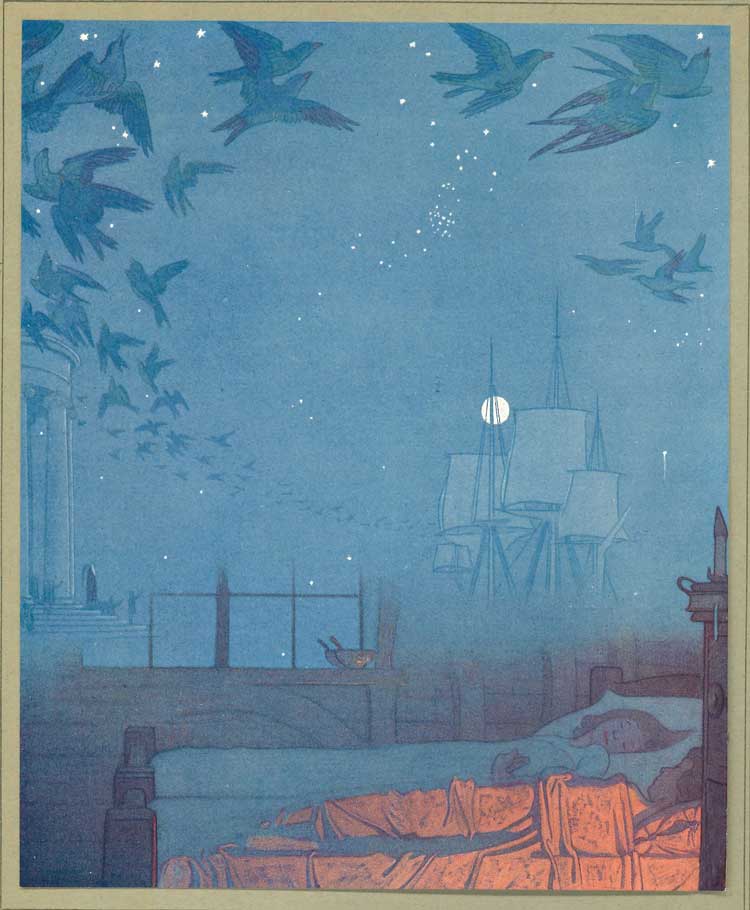 Frederick Cayley Robinson, The Blue Bird, 1911. Print on paper. Leamington Spa Art Gallery & Museum (Warwick District Council).