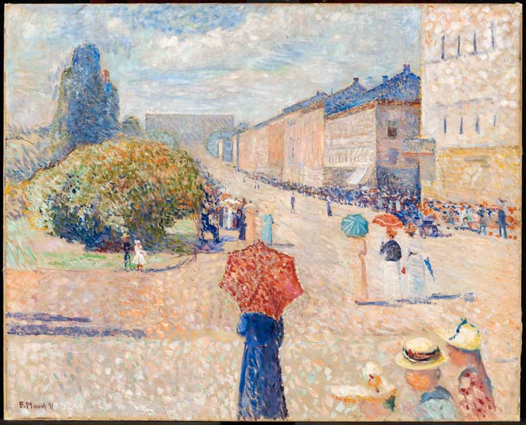 Edvard Munch. Spring Day on Karl Johan Street, 1890. Oil on canvas, 80 x 100 cm. KODE Bergen Art Museum, Gift from Bergen Art Society, 1925.