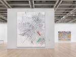 Installation view of Julie Mehretu (Whitney Museum of American Art, New York, March 24-August 8, 2021). From left to right: Mogamma (A Painting in Four Parts) Part 1, 2012; Stadia II, 2004. Photo: Ron Amstutz.