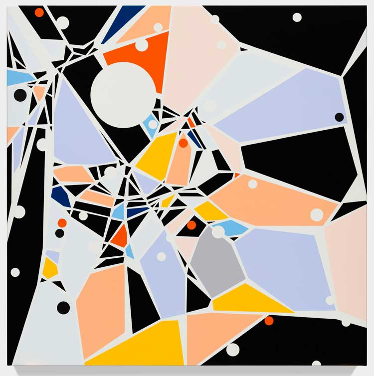Sarah Morris. Trap [Spiderweb], 2021. Household gloss paint on canvas, 152 x 152 cm (59 13/16 x 59 13/16 in). © Sarah Morris. Photo © White Cube (Tom Powel Imaging).