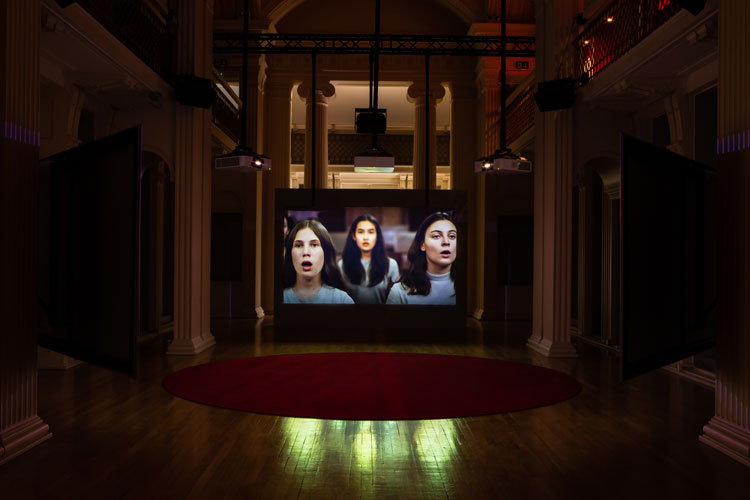 Angelica Mesiti, ASSEMBLY, 2019. Installation view, Angelica Mesiti: In the Round, Talbot Rice Gallery, University of Edinburgh, 2021. Photo: Sally Jubb.