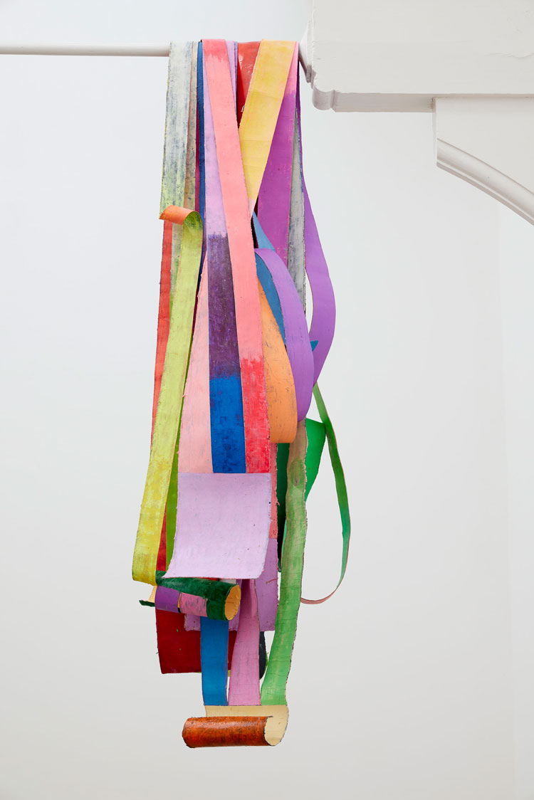 Mit Jai Inn, Loops, 2019. Oil on canvas, each 300 x 20 cm approx. Installation view, Mit Jai Inn: Dreamworld (2021). © Ikon Gallery. Photo: Stuart Whipps.