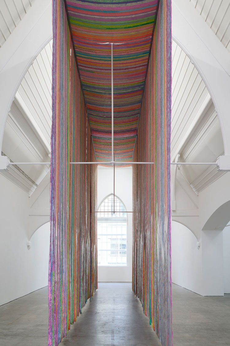 Mit Jai Inn, Dream Tunnel, 2021. Oil on canvas, 542 x 153 x 804 cm. Installation view, Mit Jai Inn: Dreamworld (2021). © Ikon Gallery. Photo: Stuart Whipps.