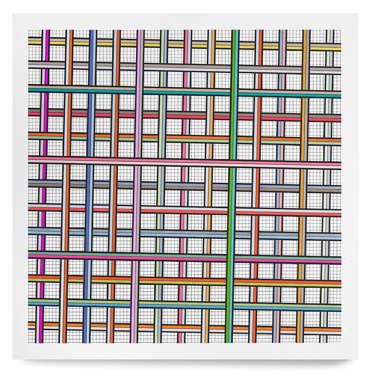 Tamás Jovánovics, Hybrid Hierarchy III, 2019. Oil-based colour pencil and acrylic paint on fibreboard, 102.5 x 102.5 cm. Photo courtesy of the Hungarian Cultural Centre, London.