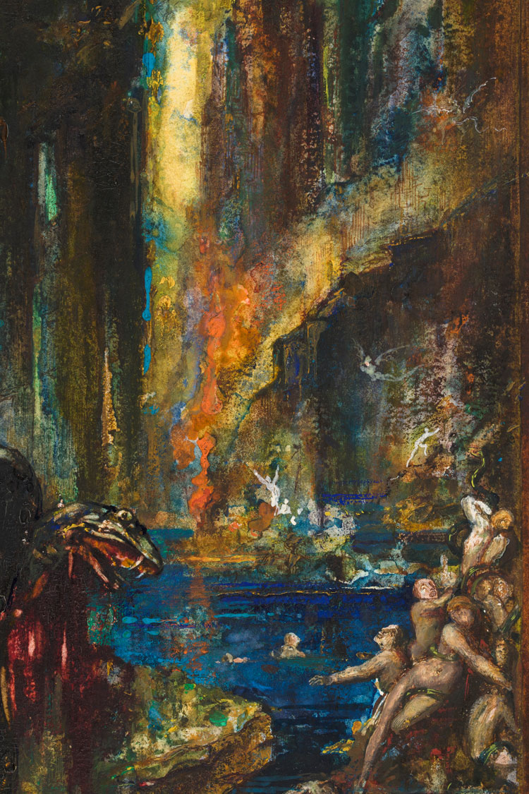 Gustave Moreau, The Head and Tail of the Snake (detail), 1884. Watercolour, gouache, graphite and red chalk. © Private Rothschild Collection / Jean-Yves Lacôte.