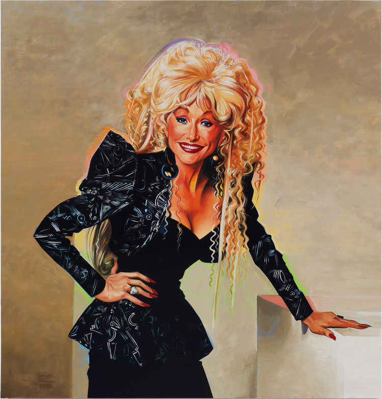 Sam McKinniss, Dolly Parton, 2021. Oil on linen, 127 x 122 cm / 50 x 48 in. © Sam McKinniss. Courtesy of the Artist and Almine Rech. Photo: Dan Bradica.