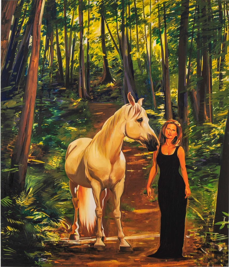 Sam McKinniss, Shania Twain’s Horse 2, 2021. Oil on linen, 213.4 x 182.9 cm / 84 x 72 in. © Sam McKinniss. Courtesy of the Artist and Almine Rech. Photo: Dan Bradica.