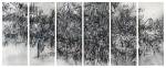 Julie Mehretu, Epigraph, Damascus, 2016. Photogravure, sugar lift aquatint, spit bite aquatint, and open bite on six panels, 97 ½ × 226 in (247.65 × 574.04 cm). Edition 13 of 16 + 2 AP. Los Angeles County Museum of Art, gift of Kelvin and Hana Davis through the 2018 Collectors Committee M.2018.188a–f. Printed by BORCH Editions, Copenhagen. © Julie Mehretu.