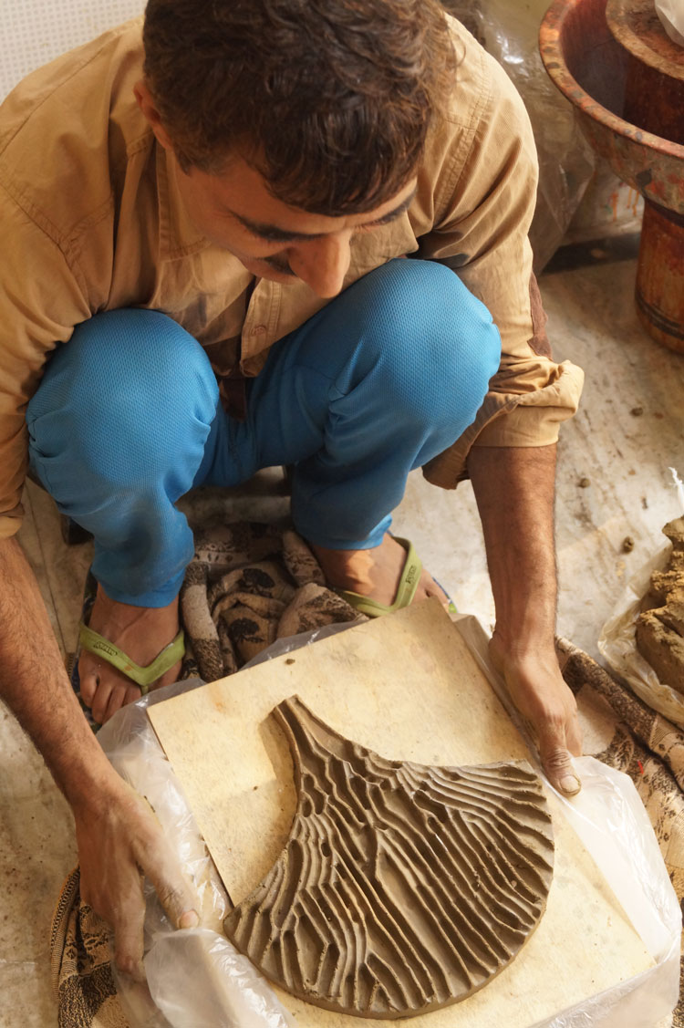 Indus clay wall tile manufacturing, using traditional methods, India. Photo courtesy Shneel Malik.