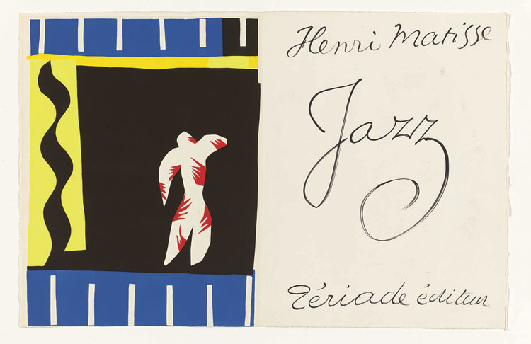 Jazz title-page spread, From: Jazz by Henri Matisse, 1947, published by Tériade, Paris, unbound book with colour stencils on Arches paper and lithographed text, 42.5 x 33 x 3.5 cm. (Matisse: The Books by Louise Rogers Lalaurie, p260). Photo: Philadelphia Museum of Art. Purchased with the John D. McIlhenny Fund, 1948. Photo © Philadelphia Museum of Art. Artwork © Succession H. Matisse/DACS 2020.