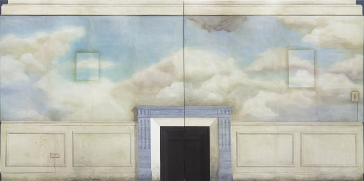Lucy McKenzie, May of Teck, 2010. Oil on canvas, two parts; each 290 × 300 cm; overall dimensions, 290 × 600 cm. Collection Charles Asprey. © Lucy McKenzie. Photo courtesy of the artist; Galerie Buchholz, Cologne/Berlin/New York.
