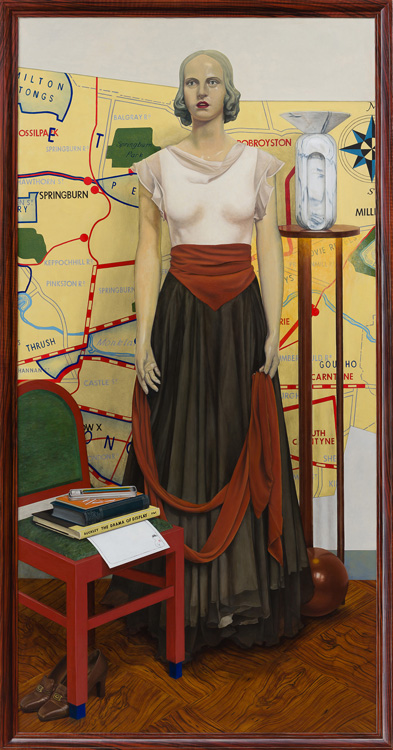 Lucy McKenzie, Rebecca, 2019. Oil on wood, 206.1 × 108.3 cm. Udo and Anette Brandhorst Collection. © Lucy McKenzie. Photo: Mark Blower. Courtesy the artist and Cabinet, London.