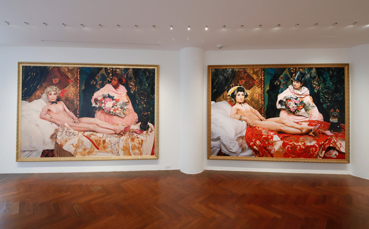 Yasumasa Morimura. Olympia, 1985 and Une Moderne Olympia 2018. Installation view, Hara Museum of Contemporary Art, Shinagawa-ku. ⓒ Keizo Kioku.