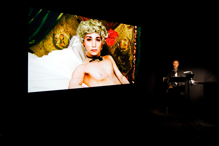 Yasumasa Morimura performing over film screening, Ego Obscura, Tokyo 2020, Hara Museum of Contemporary Art, Shinagawa-ku.