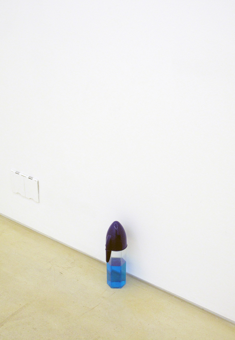 Sara MacKillop, Pen holder (fanta berry), 2019. Pen holder and fanta berry drink, 22cm x 6.5 x 6.5 cm. Installation view, PEER and Shoreditch Library, Hoxton, London, 2019. Courtesy PEER, copyright Sara MacKillop. Photo: Stephen White.