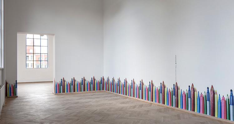 Sara MacKillop, Pen Fence, 2013. Digital print. Installation view, Kunsthal Charlottenburg, Copenhagen.