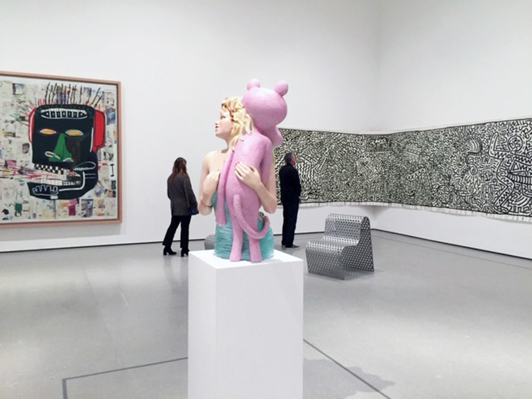 Jean-Michel Basquiat, Glenn, 1985; Jeff Koons. Pink Panther; 1988; Keith Haring. Untitled, 1982. Photo: Jill Spalding.