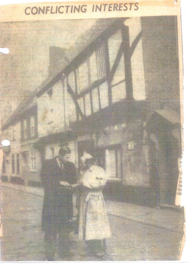 Gustav Metzger meets the president of the Chamber of Trade in Pilot Street, 1958, from Lynn News and Advertiser.