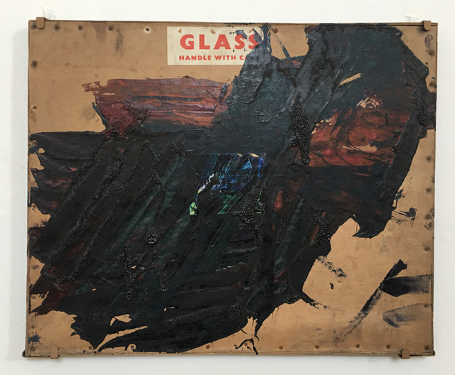 Gustav Metzger, Untitled Painting (Abstract) c1958. Oil on Kodak box. Courtesy Estate of Gustav Metzger. Photo: Catherine Mason.