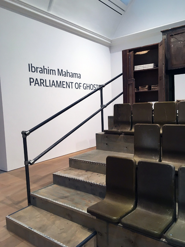 Ibrahim Mahama, Parliament of Ghosts. Installation view, Whitworth Art Gallery, Manchester, 2019. Photo: Veronica Simpson.