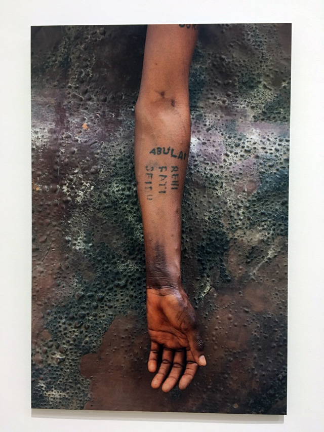 Ibrahim Mahama. Abulai Rehi Location, 2019. C-prints on dibond. Installation view, Whitworth Art Gallery, Manchester, 2019. Photo: Veronica Simpson.