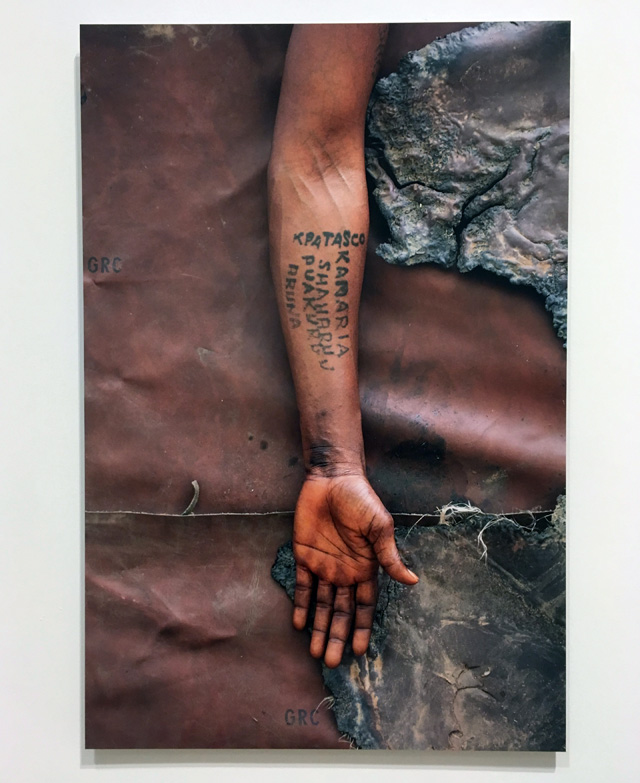 Ibrahim Mahama. Kamaria Kpatasco GRC, 2019. C-prints on dibond. Installation view, Whitworth Art Gallery, Manchester, 2019. Photo: Veronica Simpson.