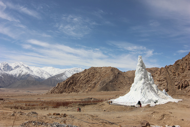 Students' Educational and Cultural Movement of Ladakh (SECMOL) with Sonam Dorje and Simant Verma, Ice Stupa. 2013-14. Photo: Lobzang Dadul. Courtesy SECMOL.